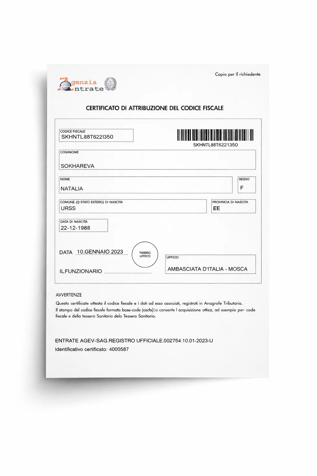 Codice Fiscale: как получить в Италии после смены порядка